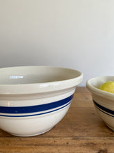 Load image into Gallery viewer, blue-striped stoneware mixing bowls, set of two
