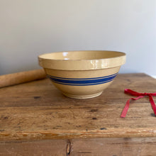 Load image into Gallery viewer, yellowware mixing bowl with blue stripe
