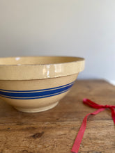 Load image into Gallery viewer, yellowware mixing bowl with blue stripe
