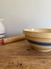 Load image into Gallery viewer, yellowware mixing bowl with blue stripe
