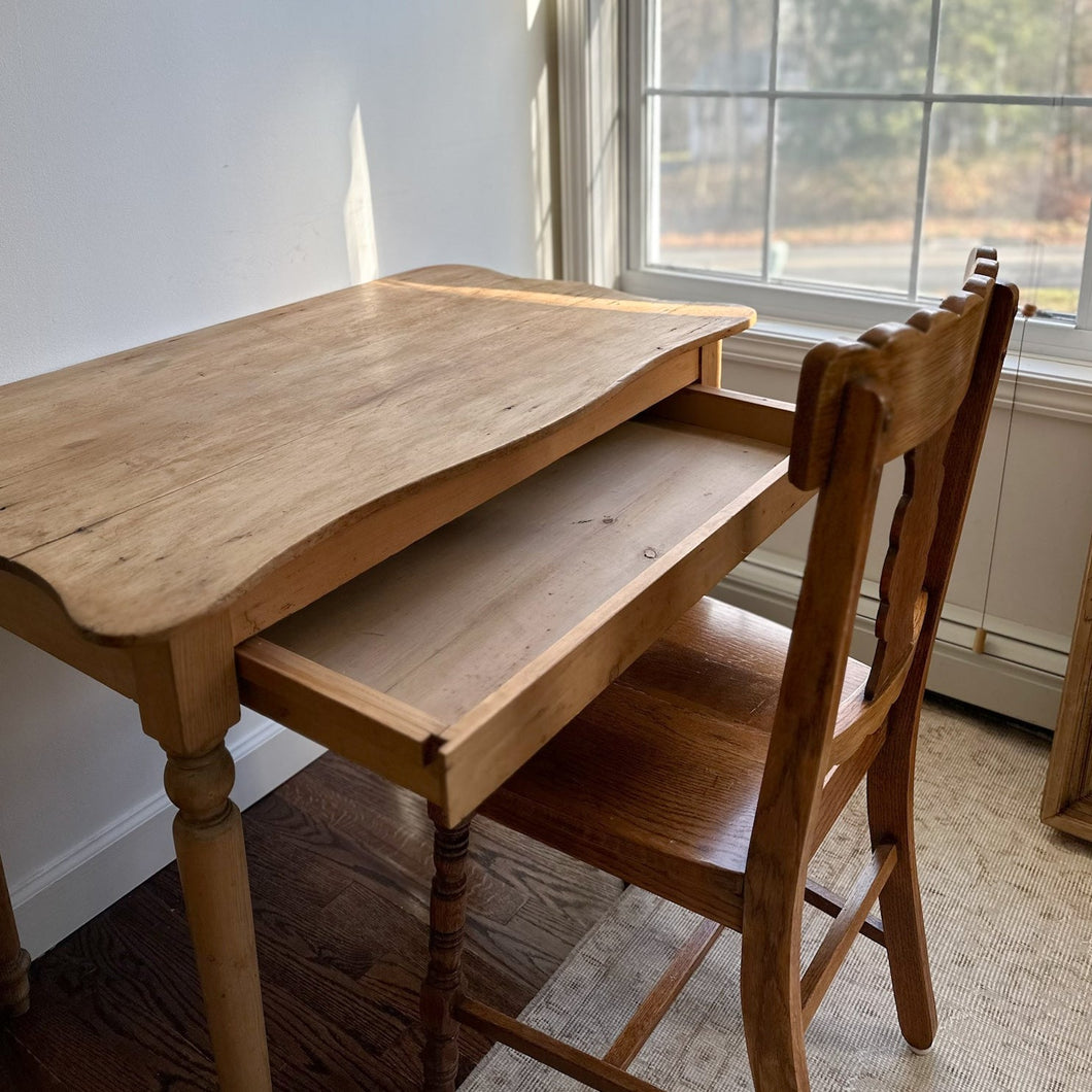 19th century pine desk with scalloped edges